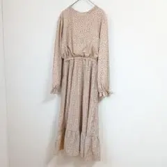 MAJESTIC LEGON 小花柄ロングワンピース M ベージュ プリーツ 春