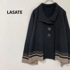 《LASATE》ポンチョ風 ケープカーディガン ニット バイカラー 黒 ブラウン