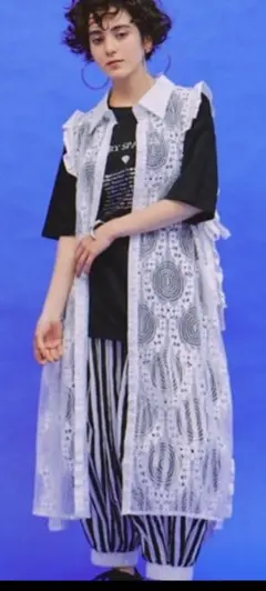 レース模様 ロングベスト フリーサイズ