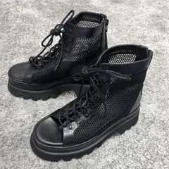 【美品】HARE メッシュ レースアップ 厚底 サンダル ブーツ ブラック Mのサムネイル