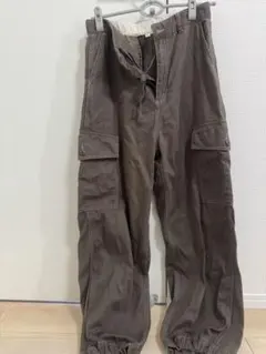 ダークブラウン カーゴパンツ 調整可能ウエスト