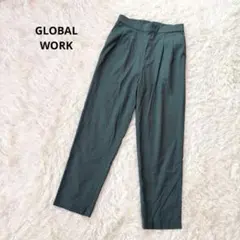 グローバルワーク テーパードパンツ M 緑 美脚 ウエストゴム オフィス 通勤