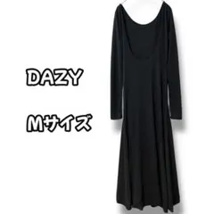 N0723　ロングワンピース　Uネック　ストレッチ素材　ブラック　M