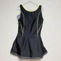 女の子向け ワンピース水着 黒と黄緑 150cm 名札付き 水泳クラブ プール