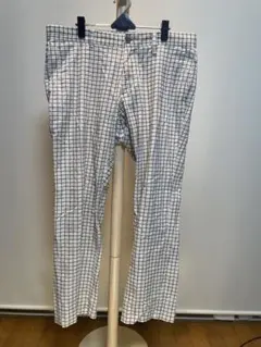 adidas チェック柄 ゴルフパンツ ホワイト/グレー