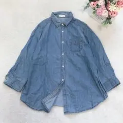 アースミュージック＆エコロジー 七分袖シャツ レディーストップス カジュアル 青