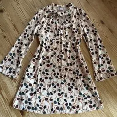 MNG 花柄 長袖ミニワンピース XS ベージュ