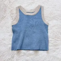 ミスティック リブ編みタンクトップ 配色ニット ノースリーブ レイヤード 春夏秋のサムネイル
