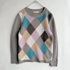 クロコダイル　レディース　ニット　セーター　アーガイル柄　M ウール　ロゴ　ワニ