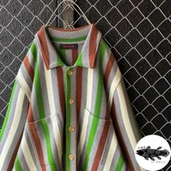 カシミヤ混⭐︎CABaN キャバン ニットシャツ 太ストライプ 着心地良 M