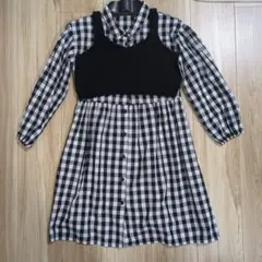 グローバルワーク XXL 黒白チェック柄ワンピース（キャミソール付き）