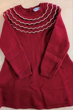 Jacadi ジャカディニットドレス 3A 96cm レッド スカラップ襟