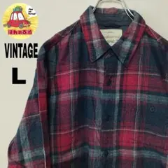 usa古着　VINTAGE ネルシャツ　L ネイビー　ワインレッド　チェック