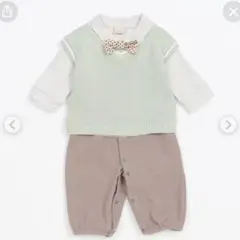 プティマイン ニットベスト付き2WAYオール 50-70cm ライトグリーン