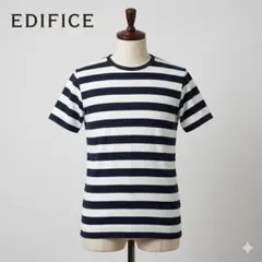 EDIFICE エディフィス ボーダーTシャツ L 日本製 綿100% 紺×白のサムネイル