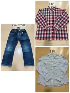 110サイズ チェック柄シャツ2点とデニムパンツセット