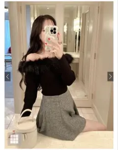 GRL 2wayファーオフショルダーリブニットトップス