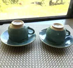 青緑色のカップ・ソーサーセット