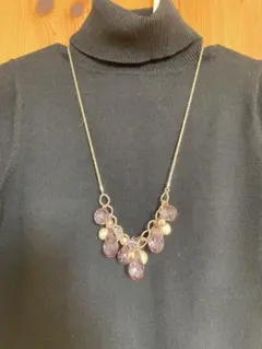 【新品】レディースビーズネックレス 紫色とクリーム色パール　結婚式　パーティー