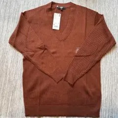 【新品タグ付き】UNIQLO メリノブレンド リブVネックセーター M ブラウン