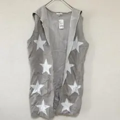 美品❣️古着 【L】星柄 フード ベスト ジレ グレー タグ付き ニット