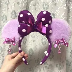 Y*様 ミニー ディズニー 紫色 ピンク 水玉 カチューシャ イヤリング