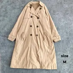 ベロア ロングトレンチコート　ベージュ系　M　アウター　無地　長袖　ジャケット