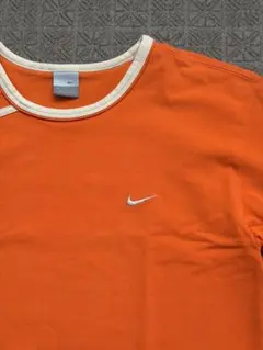 00s NIKE リンガーTシャツ 半袖 刺繍ロゴ 異素材切り替え オレンジ