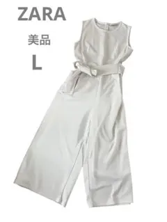 《ZARA》美品 L 白 ノースリーブ オールインワン ワイドパンツ