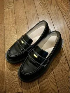 オリエンタルトラフィック　ブラックレザー ローファー ストラップ付き