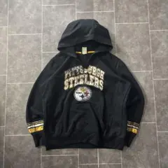 NFL Steelers ビッグロゴ パーカー 黒 プルオーバー 古着 短丈