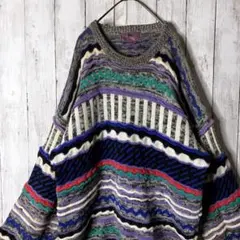 3D デザインニット 総柄 マルチカラー オーバーサイズ XL 個性的