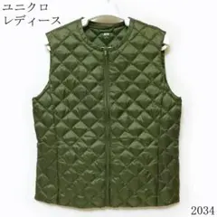 ユニクロ XL キルティングダウンベスト オリーブグリーン