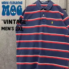 《US古着》ポロラルフローレン ポロシャツ 刺繍ロゴ 鹿の子 メンズXL-2XL