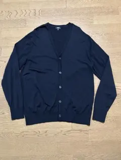 メンズUNIQLO エクストラファインメリノ Vネックカーディガン XLブラック