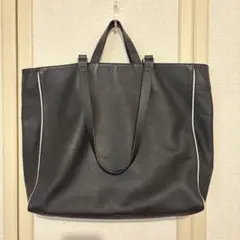 レザー トートバッグ ブラック ホワイトパイピング