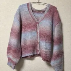 グラデーションピンク ニットカーディガン