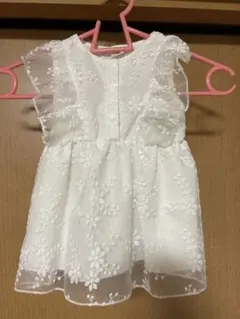 白い花柄刺繍入りベビードレス フリル付き