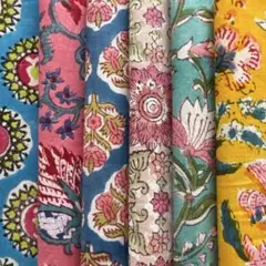 ブロックプリント インド綿 ハギレ アジアン エスニック ボタニカル 6枚セット