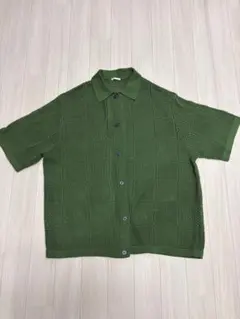 グリーン ニットシャツ 半袖 XLサイズ