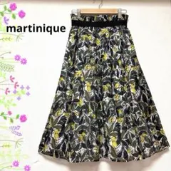 美品♡ マルティニーク　タックフレアスカート　ボタニカル柄　ミモレ丈　綿麻　Sのサムネイル