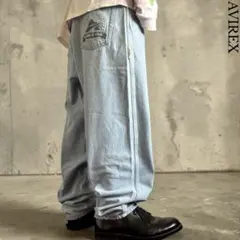 00s AVIREX 刺繍ロゴ バギーパンツ ヘビーオンスデニム HIPHOP
