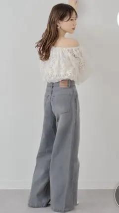 Chico ミッドウエストストレートワイドデニム グレー