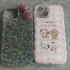 iPhone15ケース 2点セット ラインストーン リボン Mikko