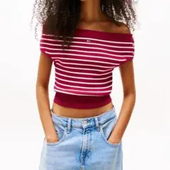 【GWセール‼】オフショルダーストライプセーター TOMMY HILFIGER