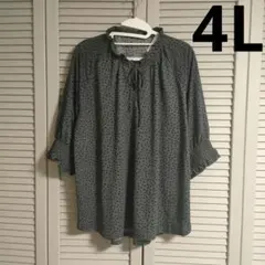ドット ブラウス風 七分袖 カットソー 黒 灰色 レディース 大きいサイズ 4L