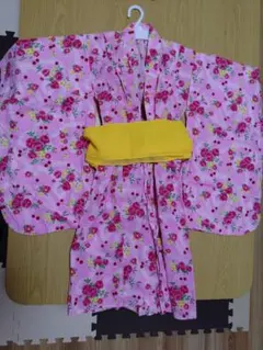 浴衣 女の子　ピンク　花柄　120　帯セット