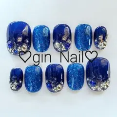 ネイルチップ　現品　ベリーショート　オーダー　ワンホン　ハンドメイド　ブルー
