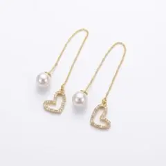 ピアス パール ハート ゴールド キラキラ 韓国 上品 大人可愛い レディース