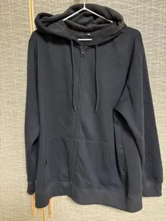 ブラック　スウェット　裏起毛 フルジップパーカー 3L